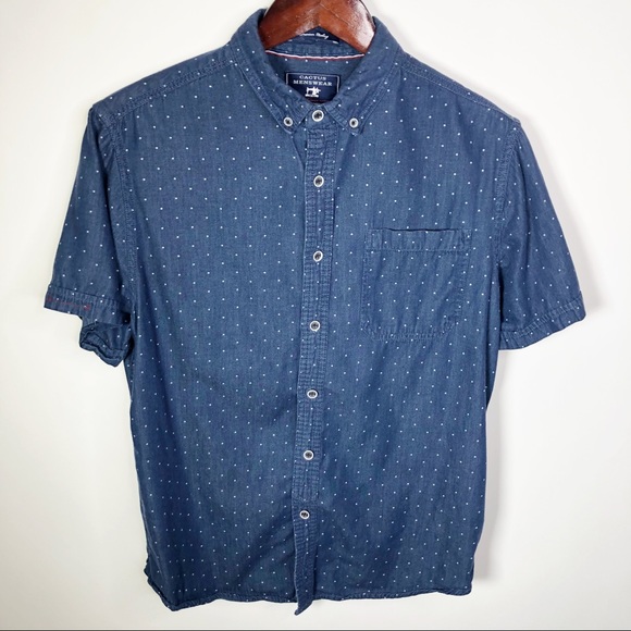 Cactus Other - Cactus Mens Blue Button Front Polka Dot Shirt L